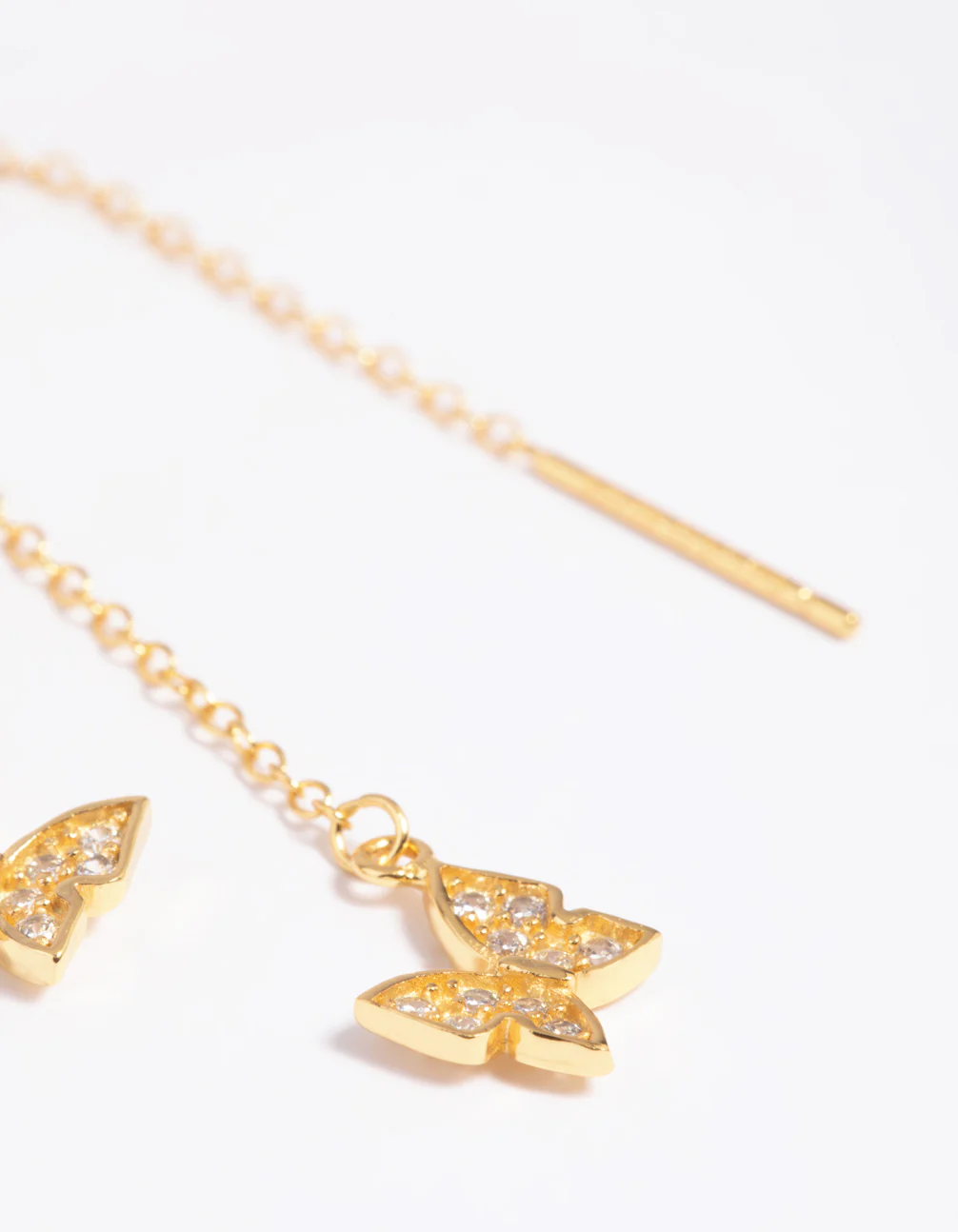Gold Plated Sterling Silver Pave Butterfly Drop Earrings - Image 2