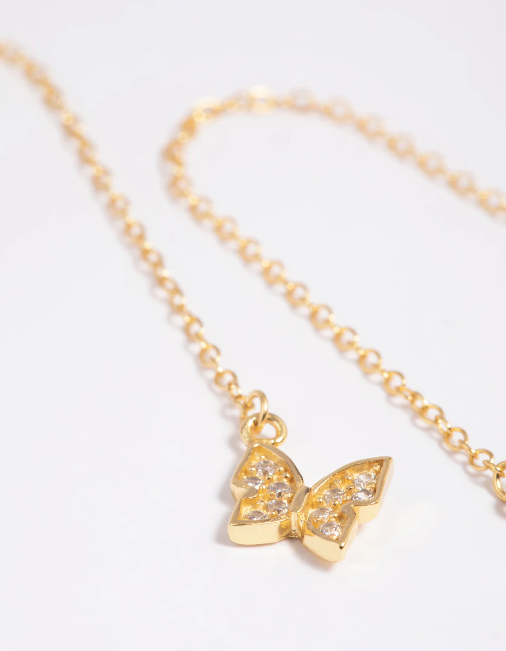 Gold Plated Sterling Silver Pave Butterfly Drop Earrings - Image 3