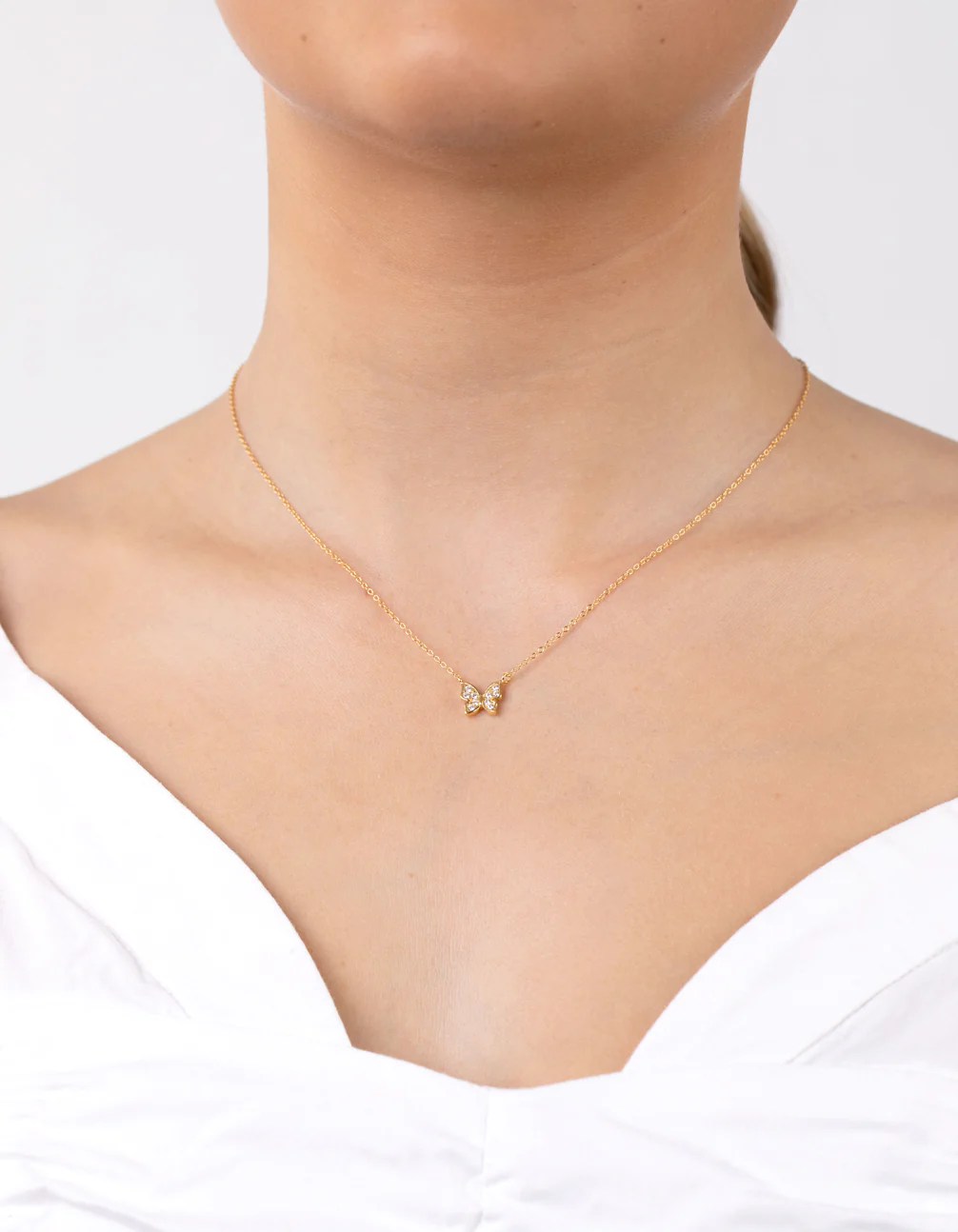 Gold Plated Sterling Silver Pave Butterfly Necklace - Image 2