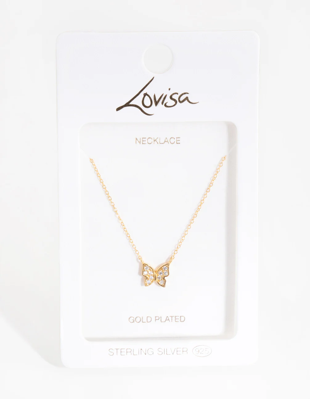 Gold Plated Sterling Silver Pave Butterfly Necklace - Image 4