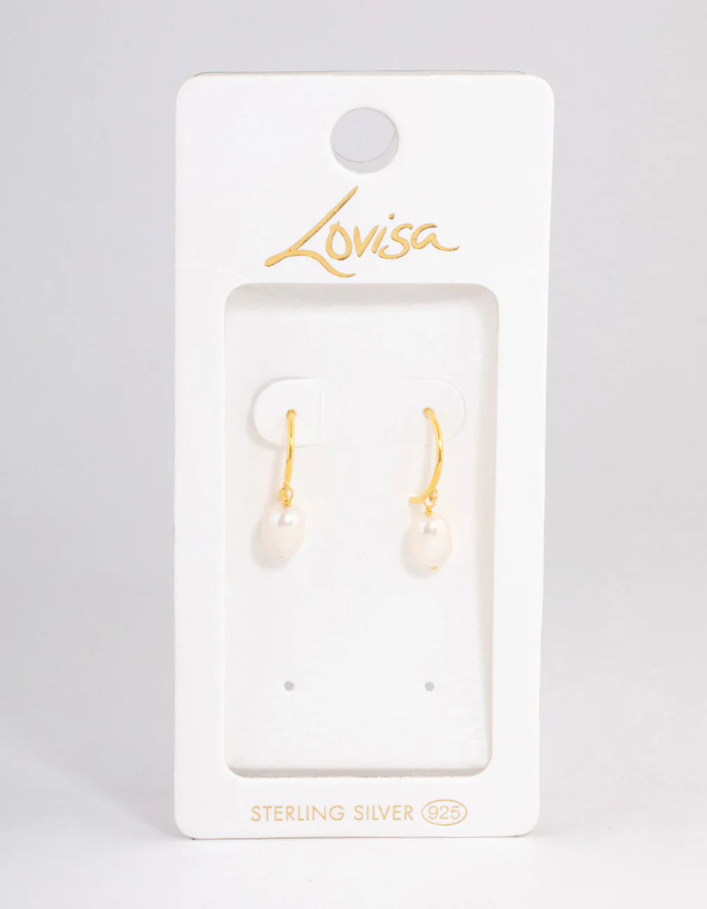 Gold Plated Sterling Silver Pearl Drop Hoop Earrings - Image 3