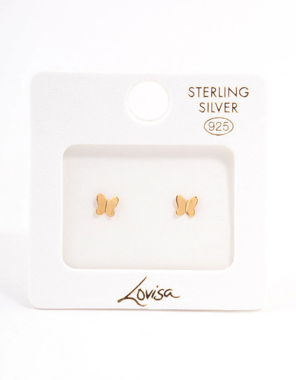 Gold Plated Sterling Silver Polished Butterfly Stud Earrings - Image 3