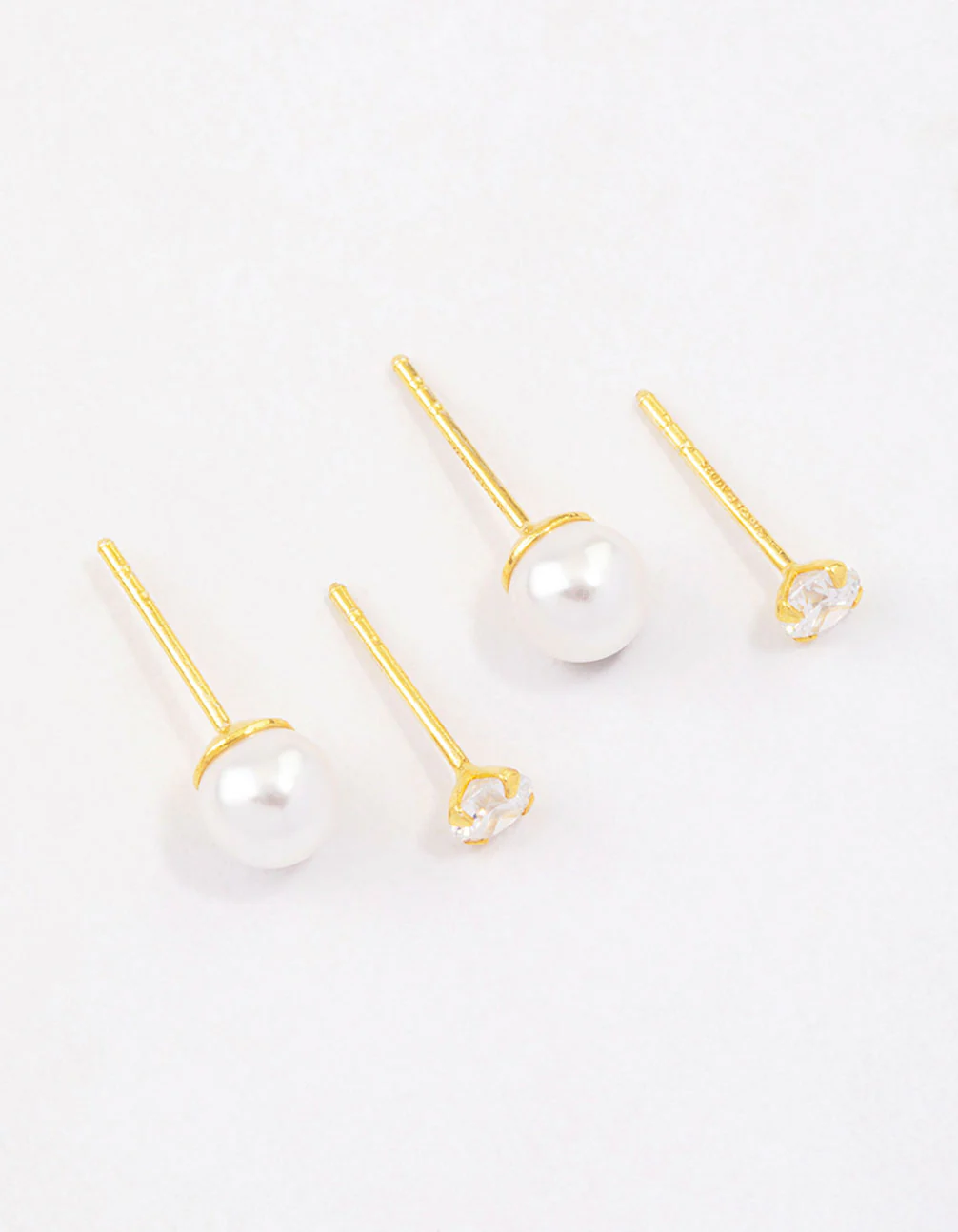 Gold Plated Sterling Silver Pearl & Cubic Zirconia Stud Earring Pack - Image 2