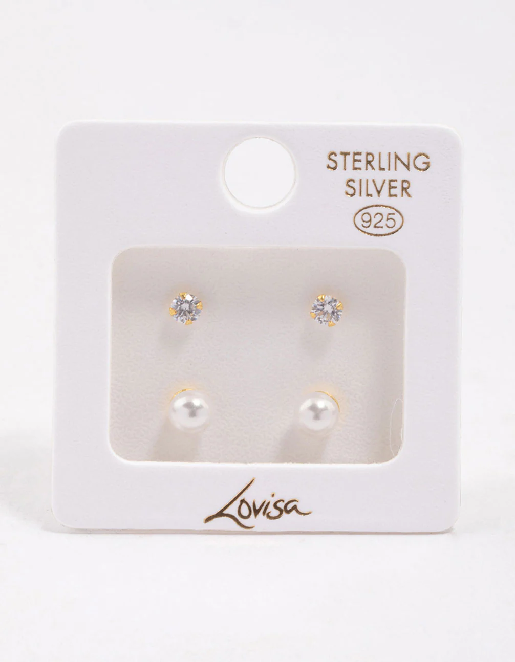 Gold Plated Sterling Silver Pearl & Cubic Zirconia Stud Earring Pack - Image 3