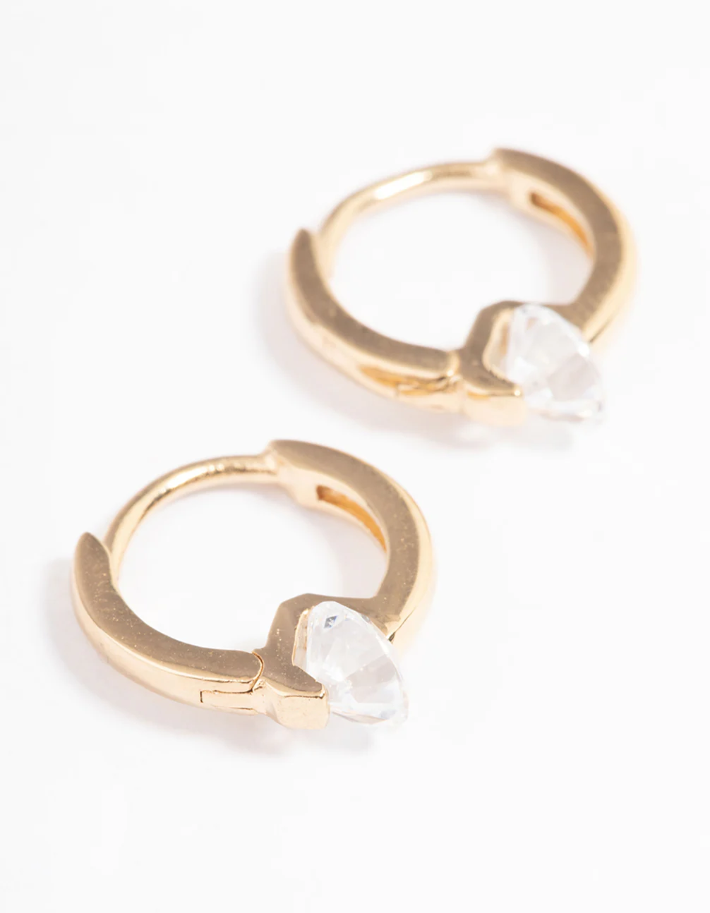 Gold Plated Sterling Silver Round Cubic Zirconia Huggie Earrings - Image 2