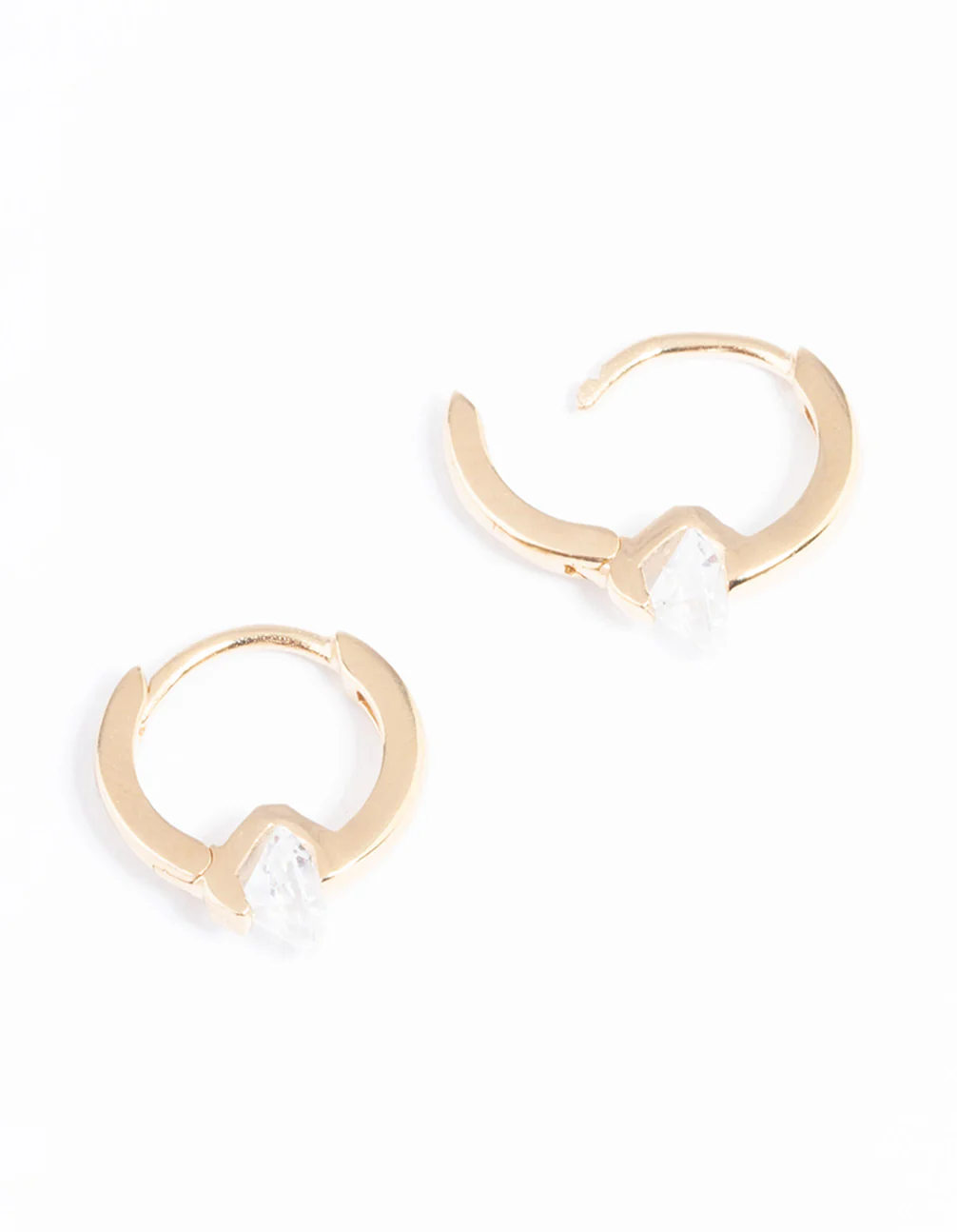 Gold Plated Sterling Silver Round Cubic Zirconia Huggie Earrings - Image 3