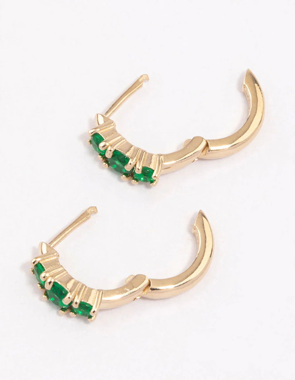Gold Plated Sterling Silver Round Cubic Zirconia Huggie Earrings - Image 2