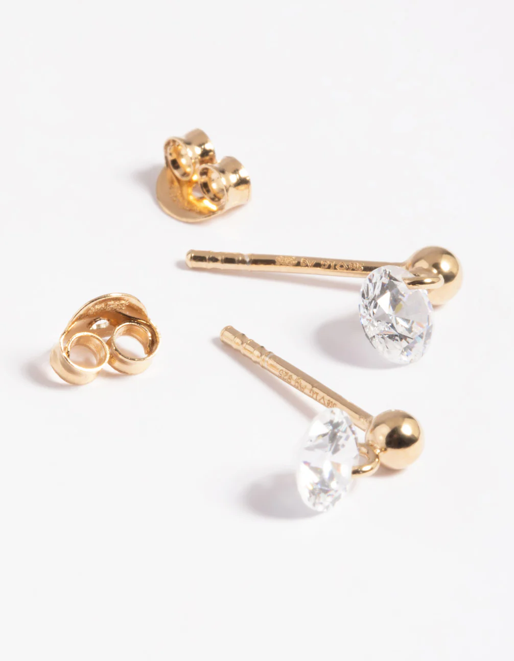 Gold Plated Sterling Silver Diamante Stud Earrings - Image 4