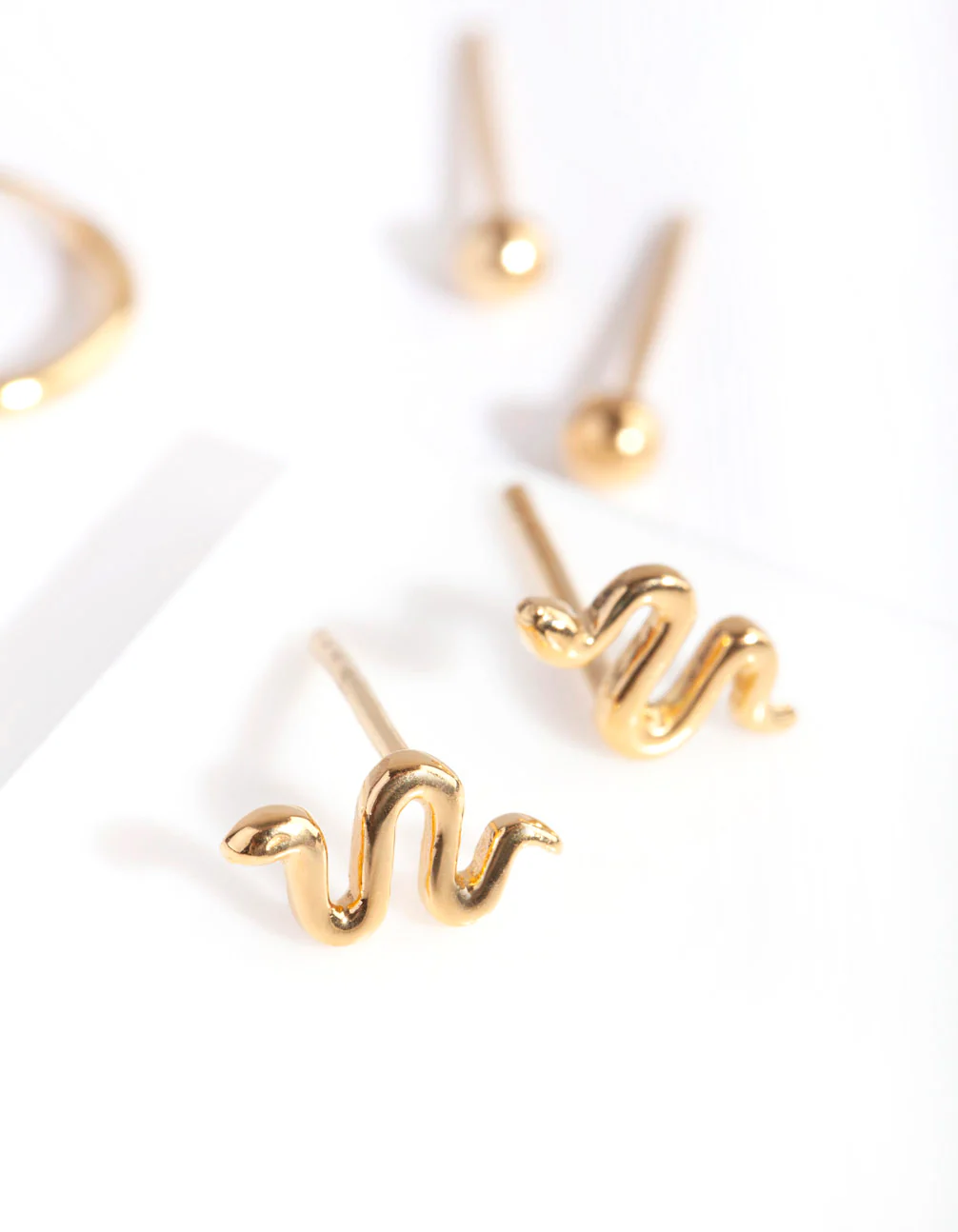 Gold Plated Sterling Silver Snake Hoop Earring Pack - Image 3