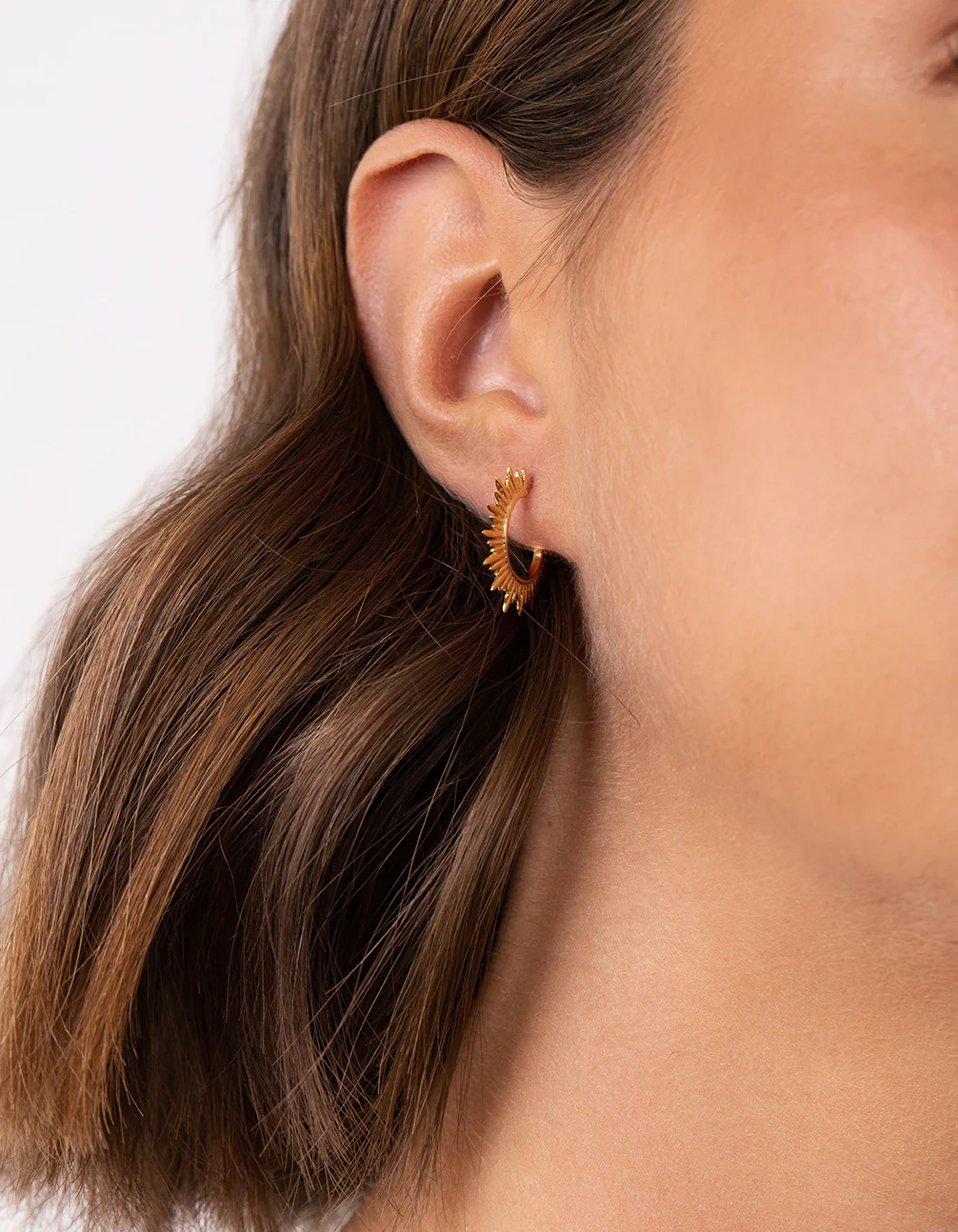 Gold Plated Sterling Silver Sunburst Hoop Earrings - Image 2