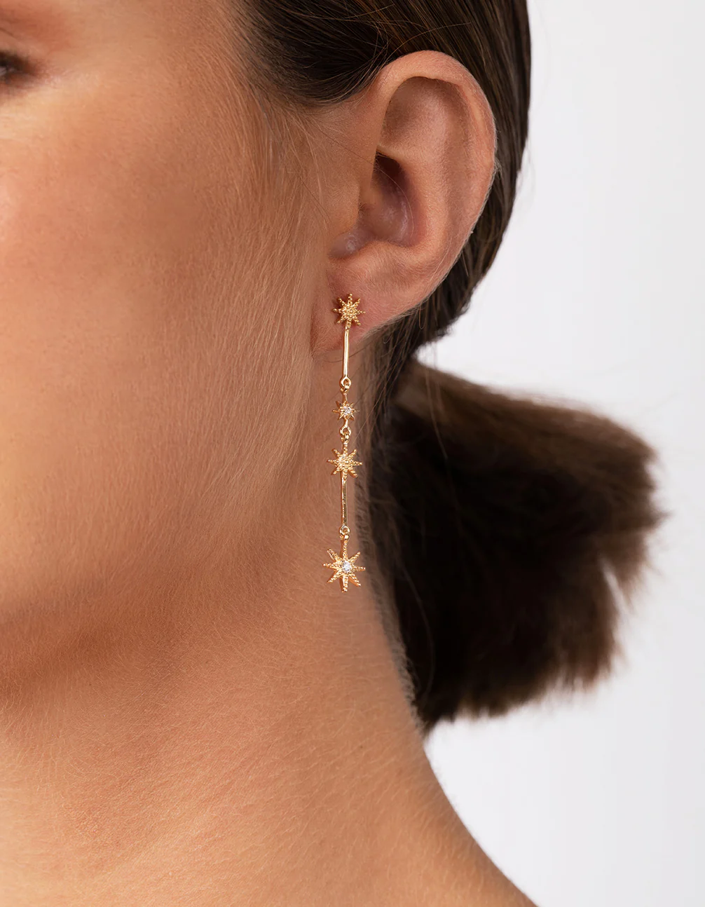 Gold Plated Sterling Silver Constellation Star Drop Earrings - Image 2