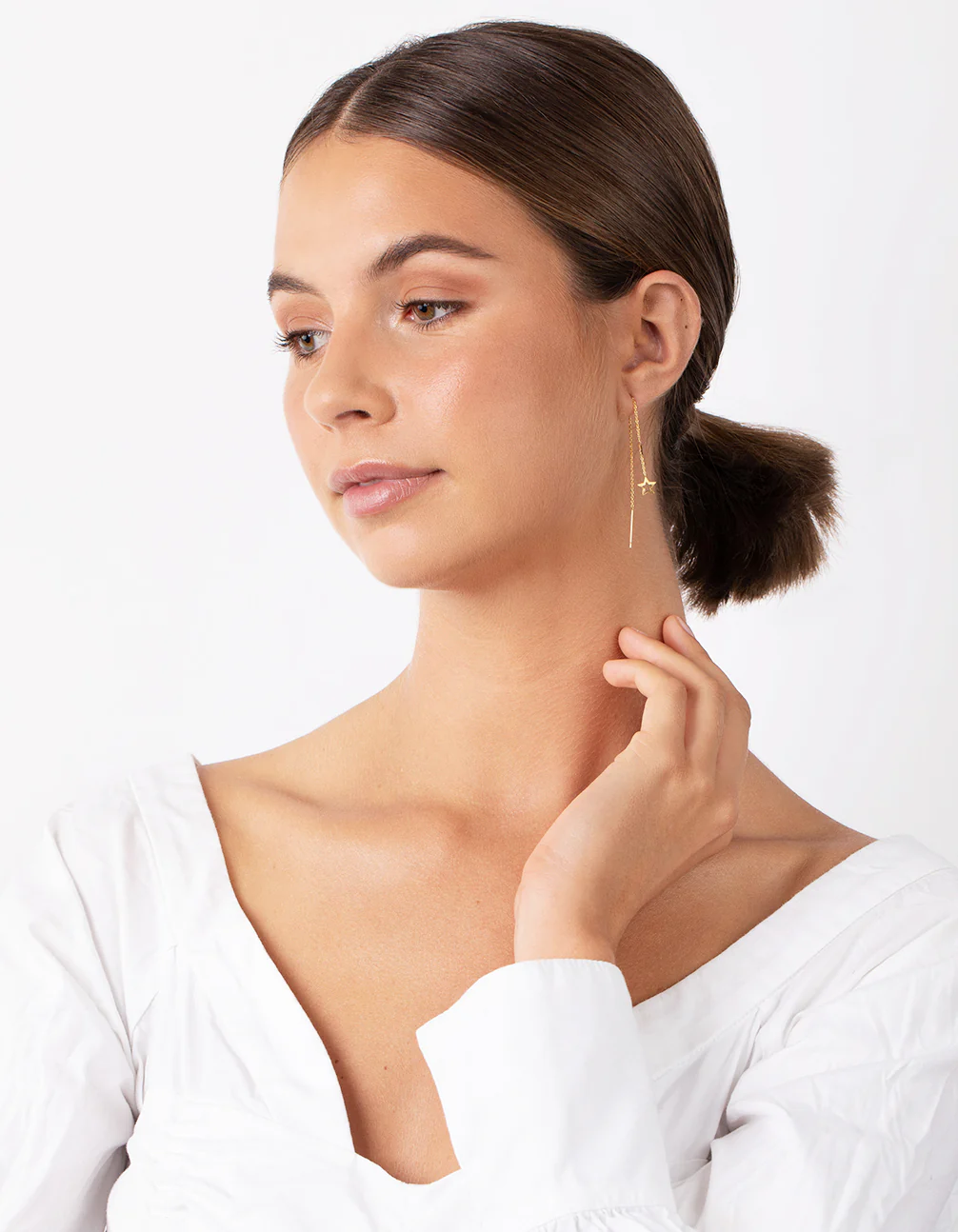 Gold Plated Sterling Silver Star Thread-Through Earrings - Image 3