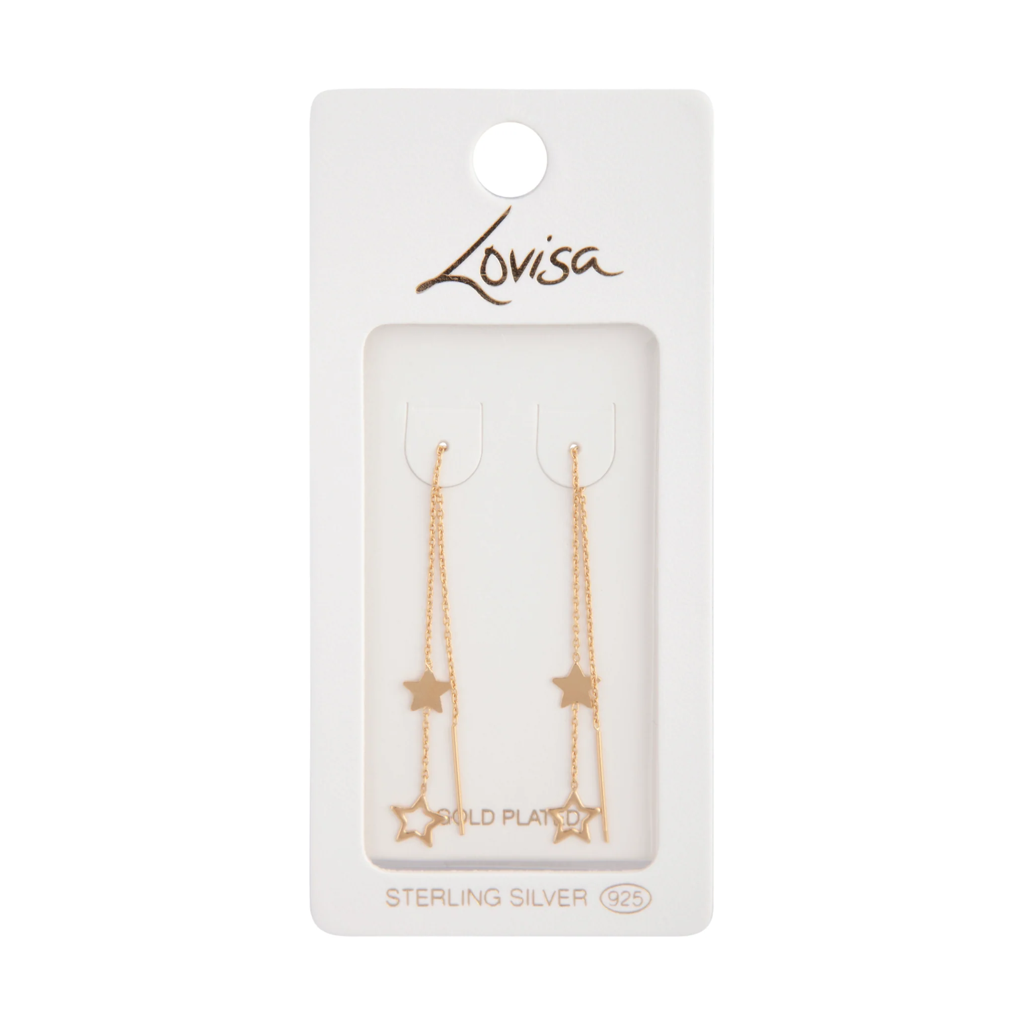 Gold Plated Sterling Silver Star Thread-Through Earrings - Image 4
