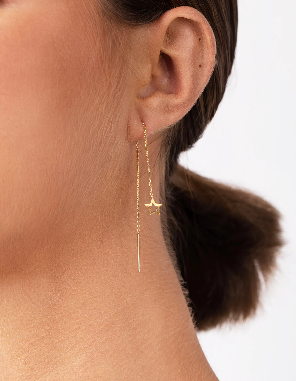 Gold Plated Sterling Silver Star Thread-Through Earrings - Image 6