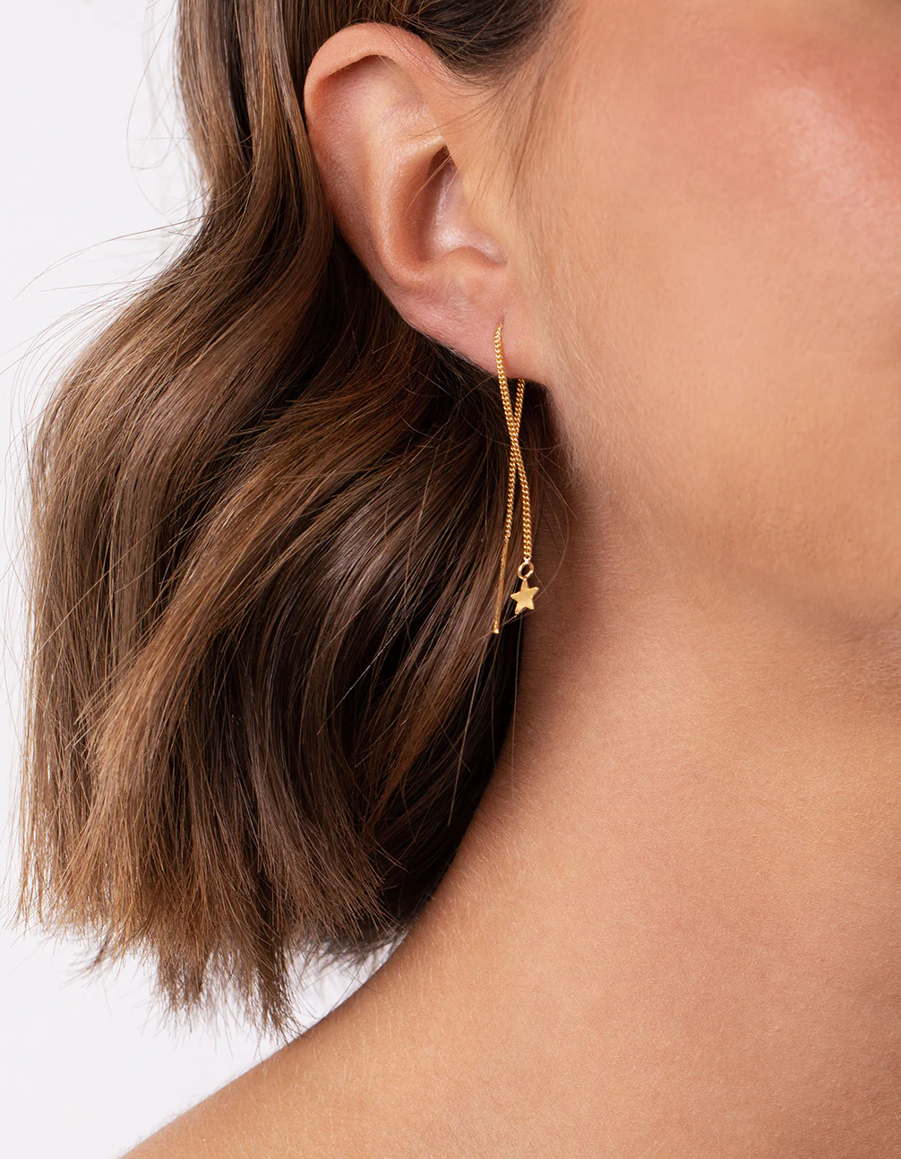 Gold Plated Sterling Silver Star Thread Through Earrings - Image 2
