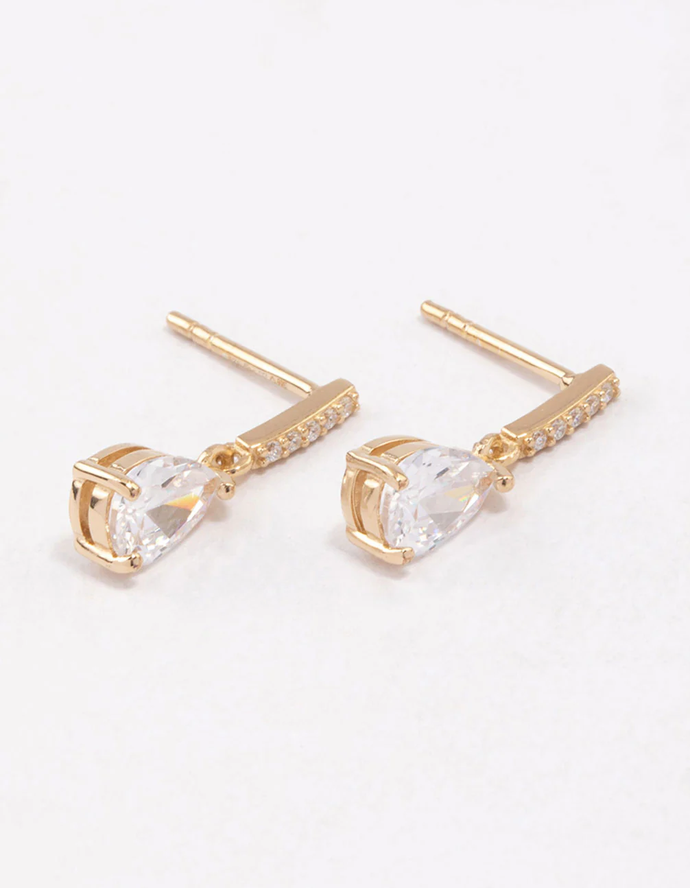 Gold Plated Sterling Silver Teardrop Cubic Zirconia Drop Earrings - Image 2