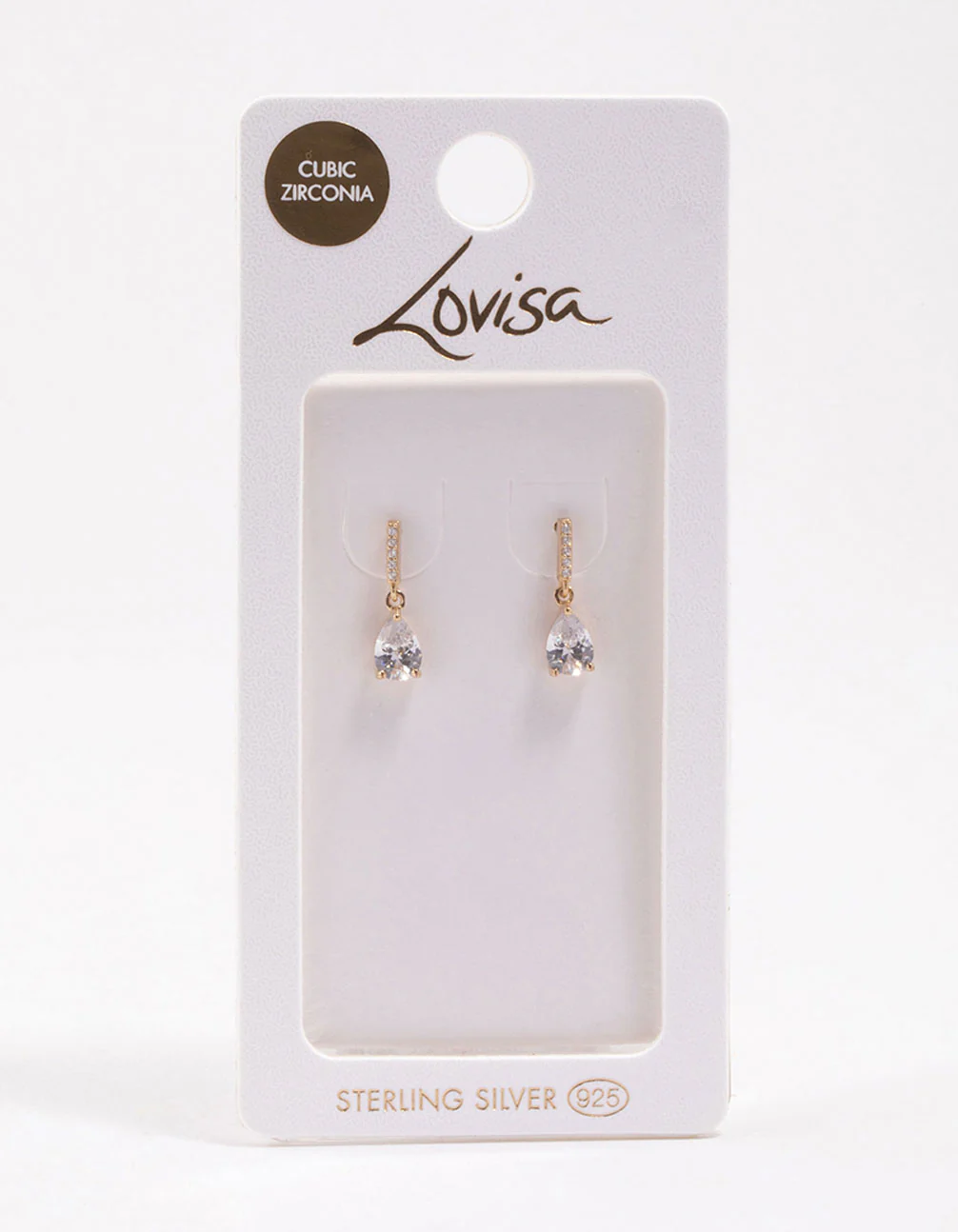 Gold Plated Sterling Silver Teardrop Cubic Zirconia Drop Earrings - Image 3