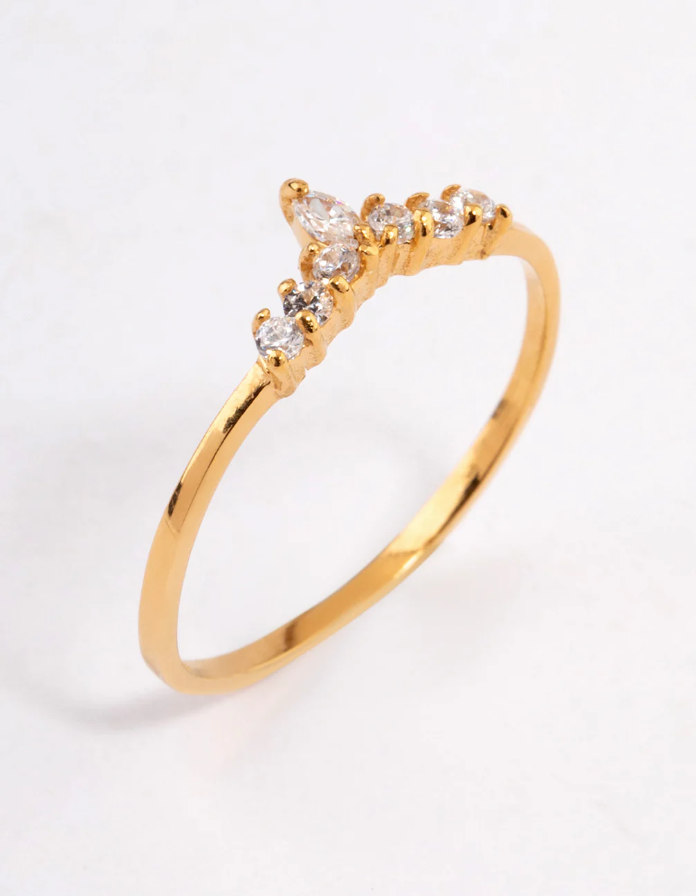 Gold Plated Sterling Silver Wishbone Cubic Zirconia Ring - Image 2