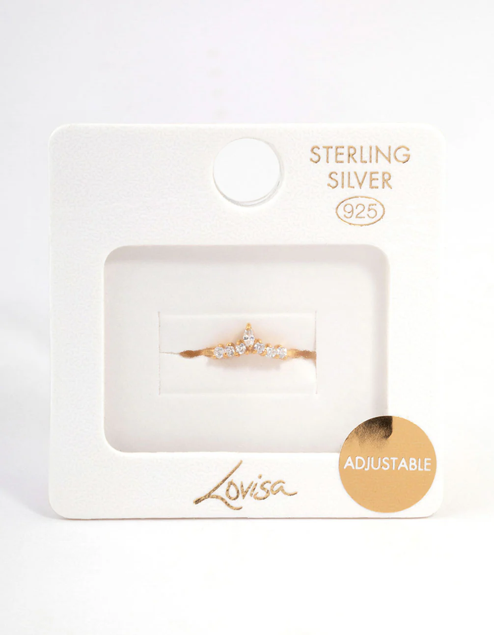 Gold Plated Sterling Silver Wishbone Cubic Zirconia Ring - Image 3