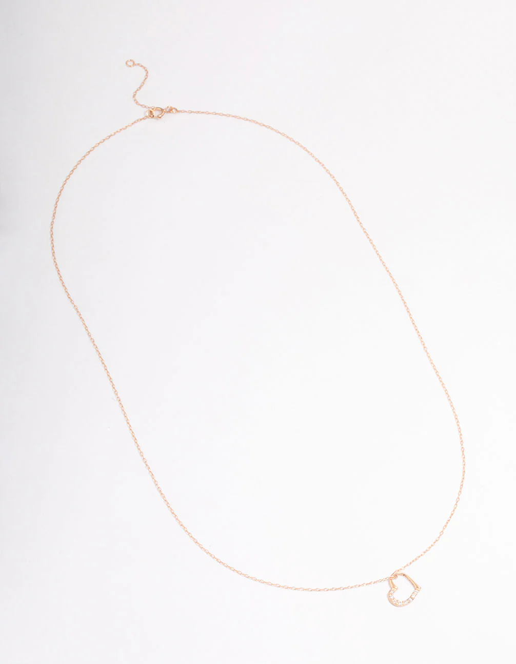 Rose Gold Plated Sterling Silver Cubic Zirconia Half Paved Heart Necklace - Image 2