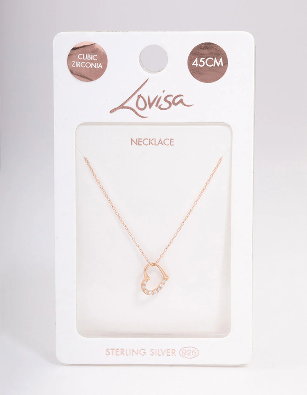 Rose Gold Plated Sterling Silver Cubic Zirconia Half Paved Heart Necklace - Image 3