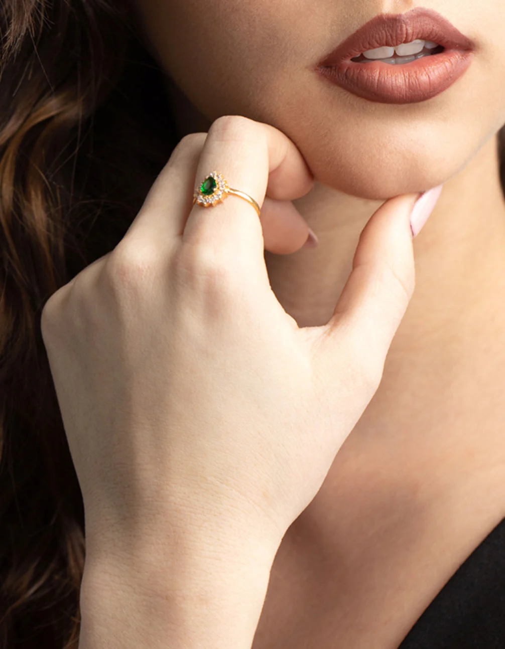 Gold Plated Sterling Silver Green Pear Ring - Image 2