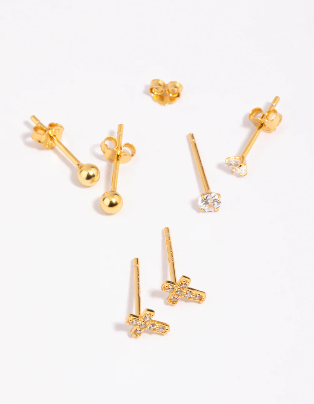 Gold Plated Sterling Silver Cross & Diamante Stud Earring Pack - Image 2