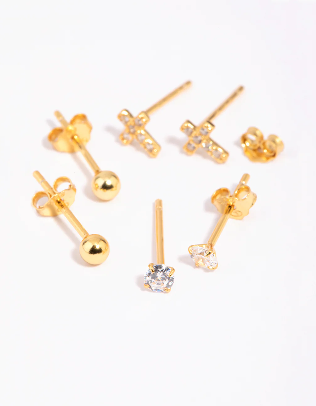Gold Plated Sterling Silver Cross & Diamante Stud Earring Pack - Image 3