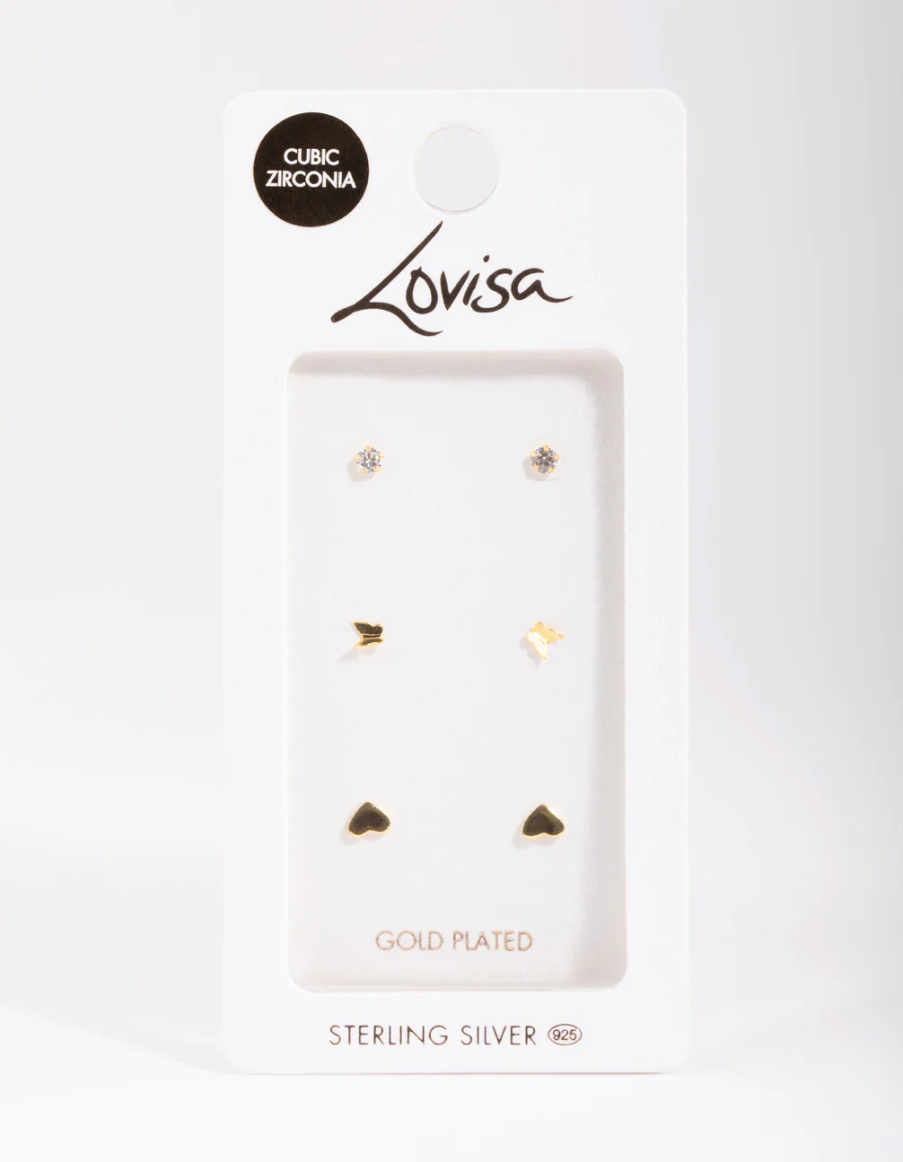 Gold Plated Sterling Silver Heart & Butterfly Stud Earring Pack - Image 2