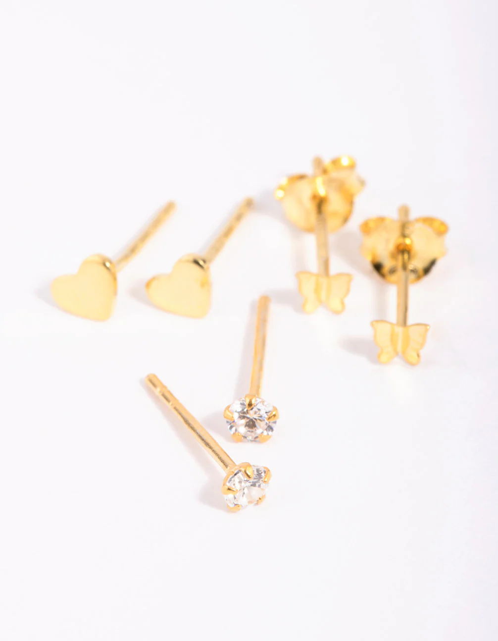 Gold Plated Sterling Silver Heart & Butterfly Stud Earring Pack - Image 3