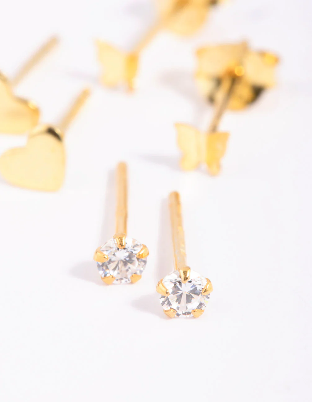 Gold Plated Sterling Silver Heart & Butterfly Stud Earring Pack - Image 4