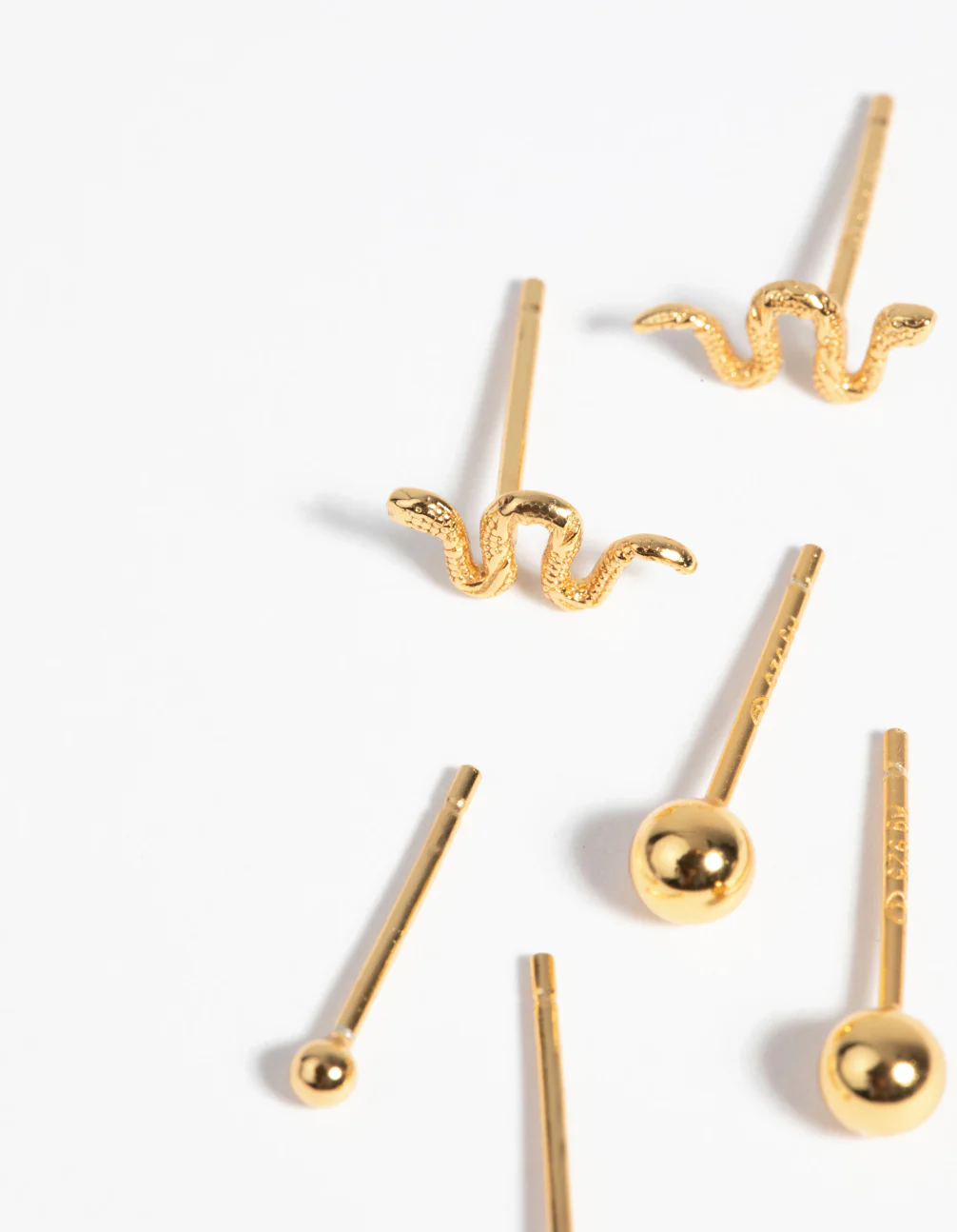 Gold Plated Sterling Silver Snake Stud Earring Pack - Image 3