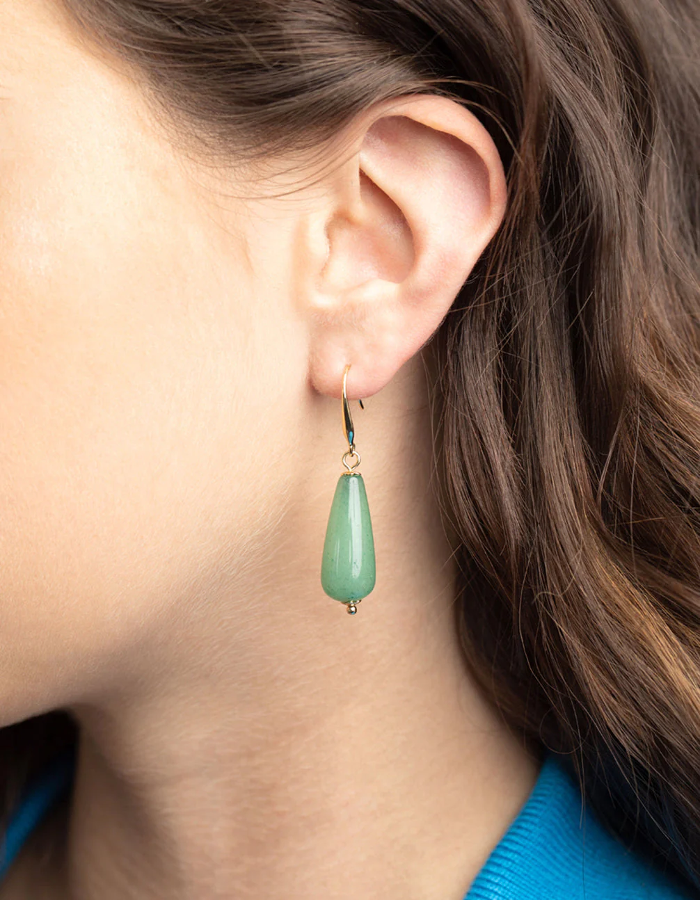 Gold Plated Green Aventurine Drop Earrings - Image 2