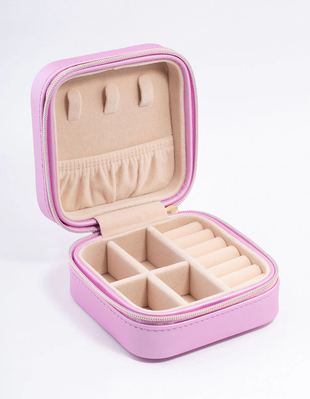 Pink Smooth PU Leather Compact Jewellery Case - Image 2