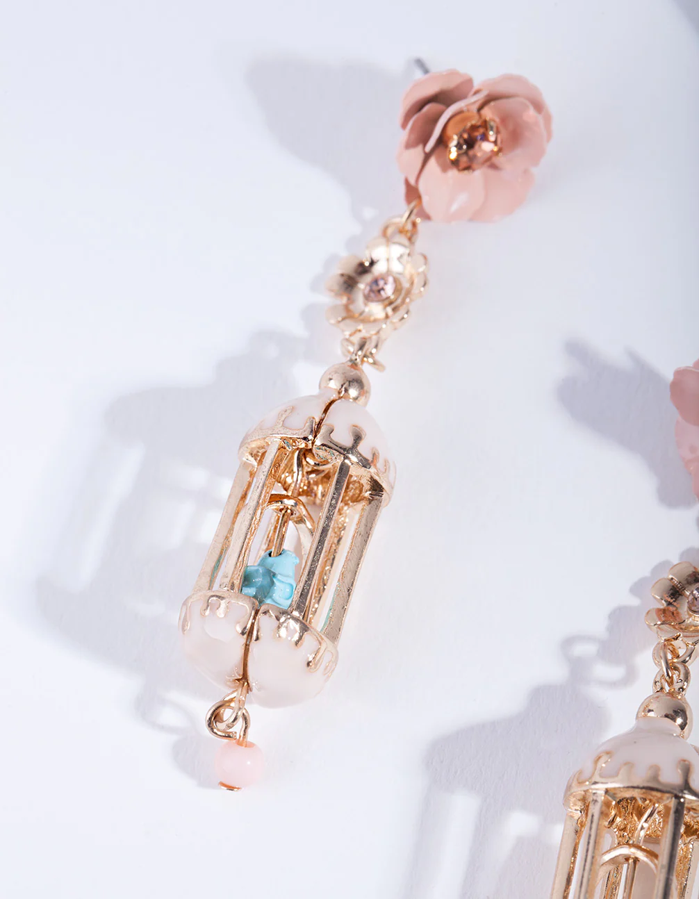 Gold & Pastel Flower Birdcage Earrings - Image 2