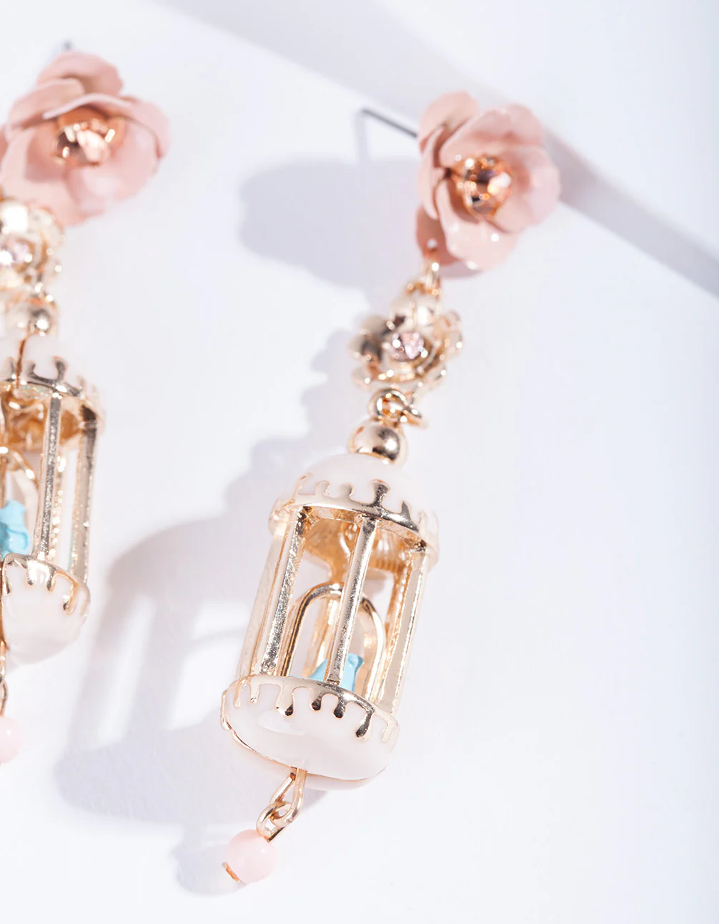 Gold & Pastel Flower Birdcage Earrings - Image 3