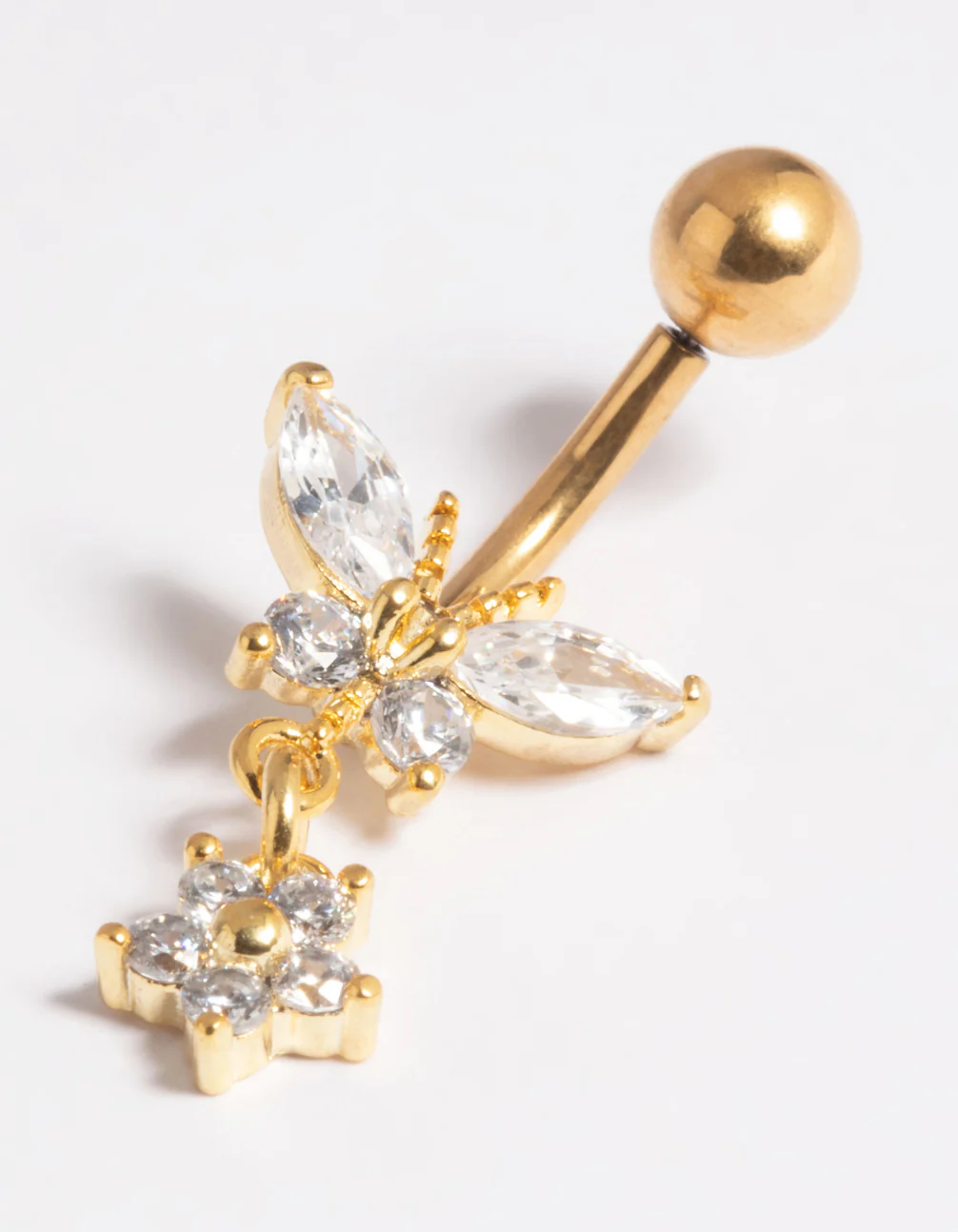 Gold Plated Titanium Threadless Butterfly Belly Bar - Image 2
