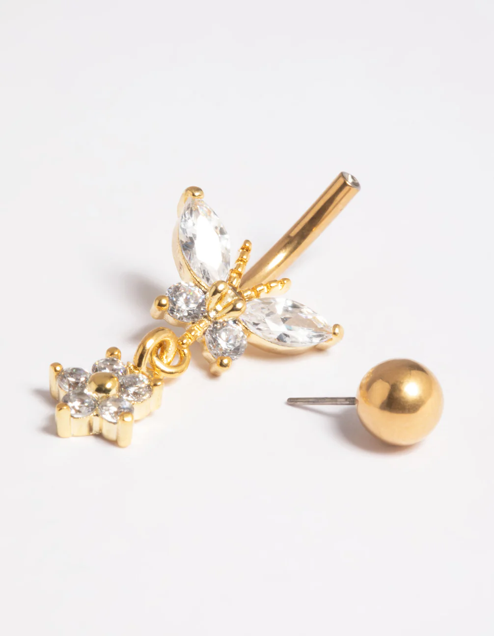 Gold Plated Titanium Threadless Butterfly Belly Bar - Image 3