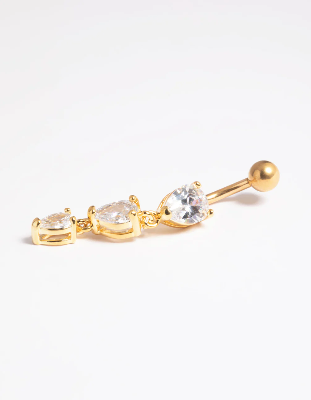 Gold Plated Titanium Threadless Crystal Pear Belly Bar - Image 2