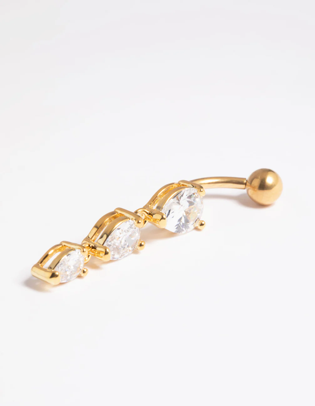 Gold Plated Titanium Threadless Crystal Pear Belly Bar - Image 3