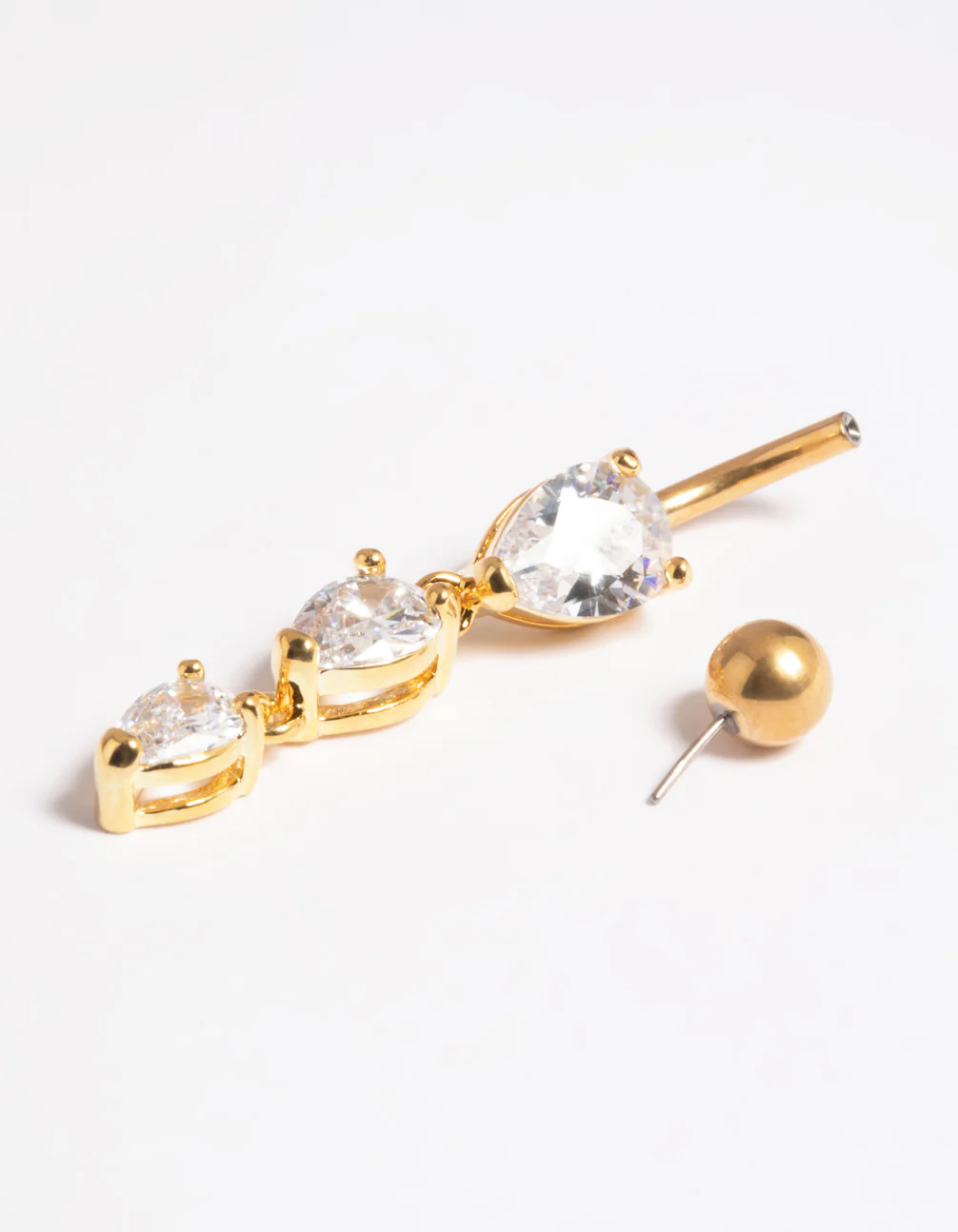 Gold Plated Titanium Threadless Crystal Pear Belly Bar - Image 4