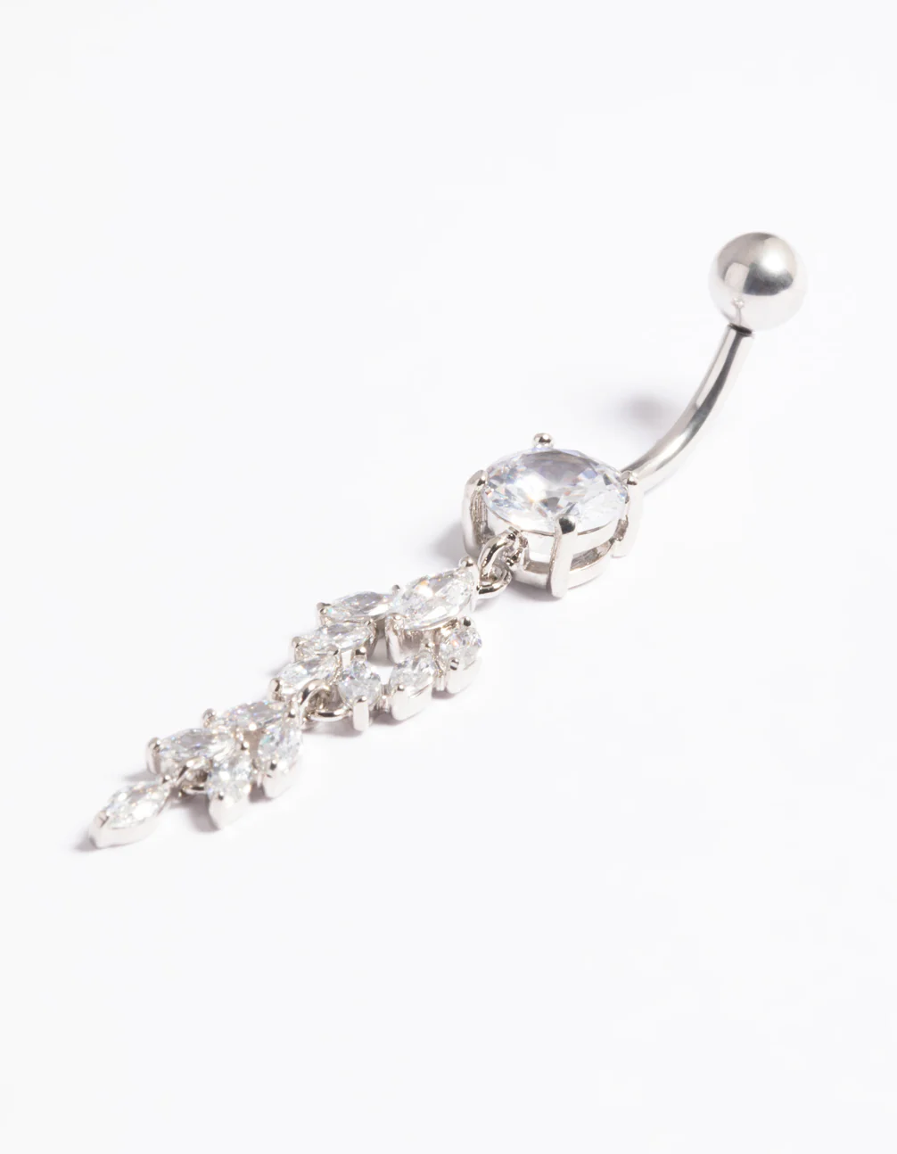 Platinum Plated Titanium Threadless Cubic Zirconia Chandelier Belly Bar - Image 2