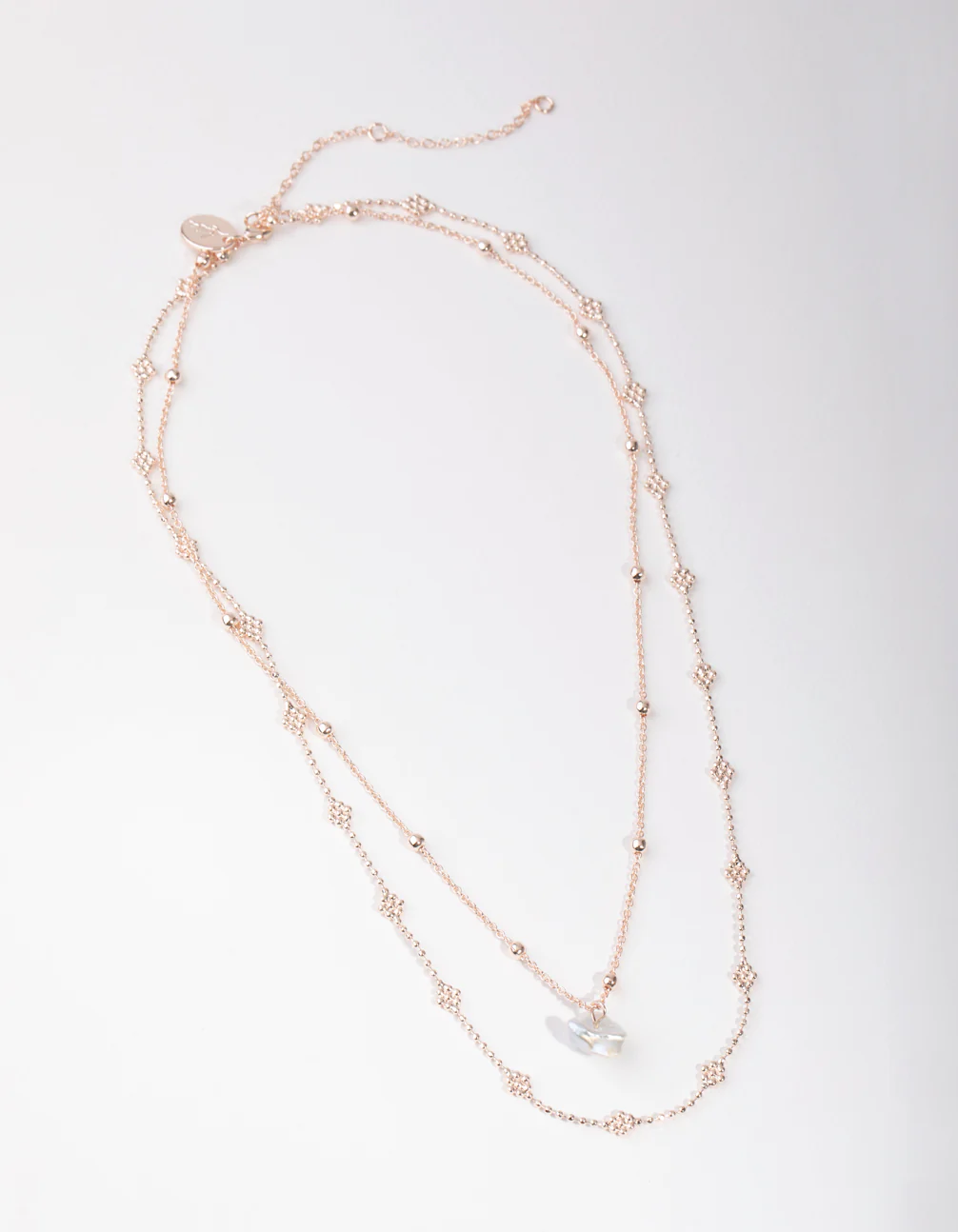 Rose Gold Plated Mini Flower Ball & Pearl Drop Necklace - Image 2