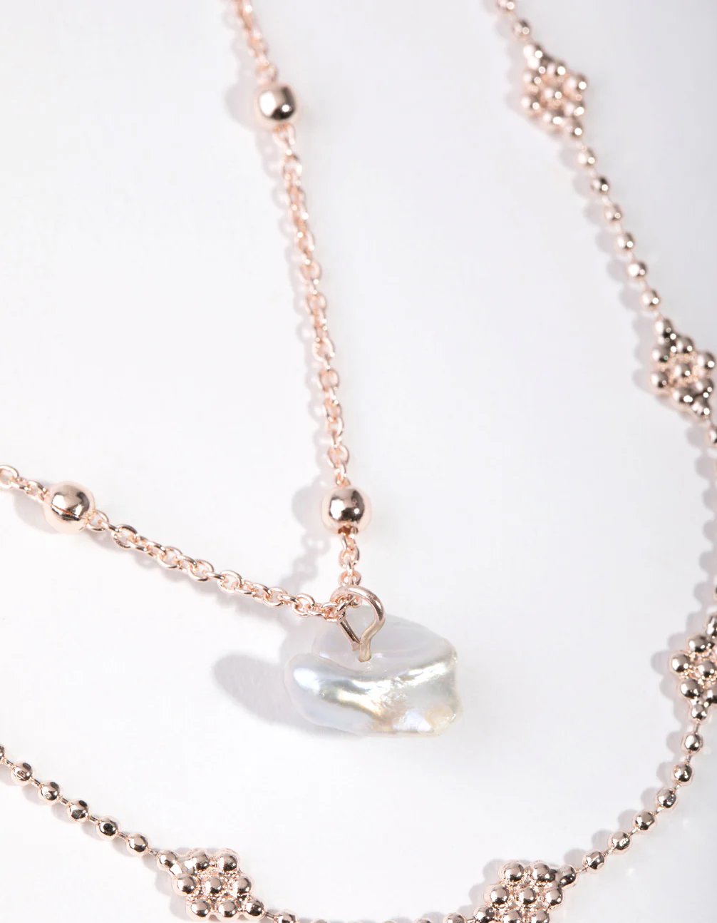 Rose Gold Plated Mini Flower Ball & Pearl Drop Necklace - Image 3