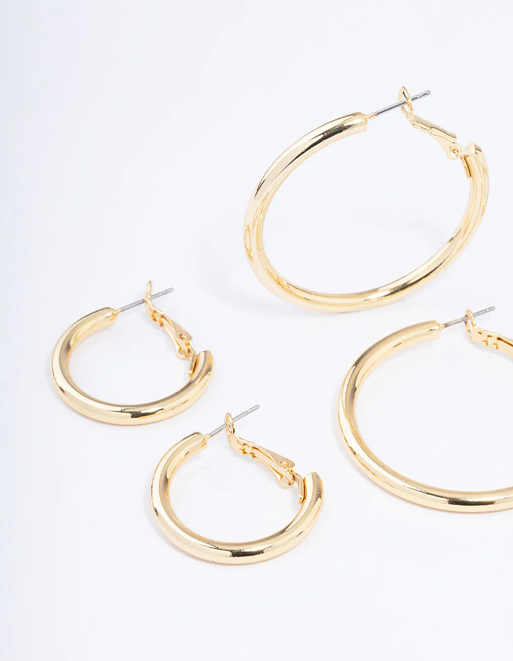 Gold Plated Basic Thick Hoop Earrings Pack - Image 2