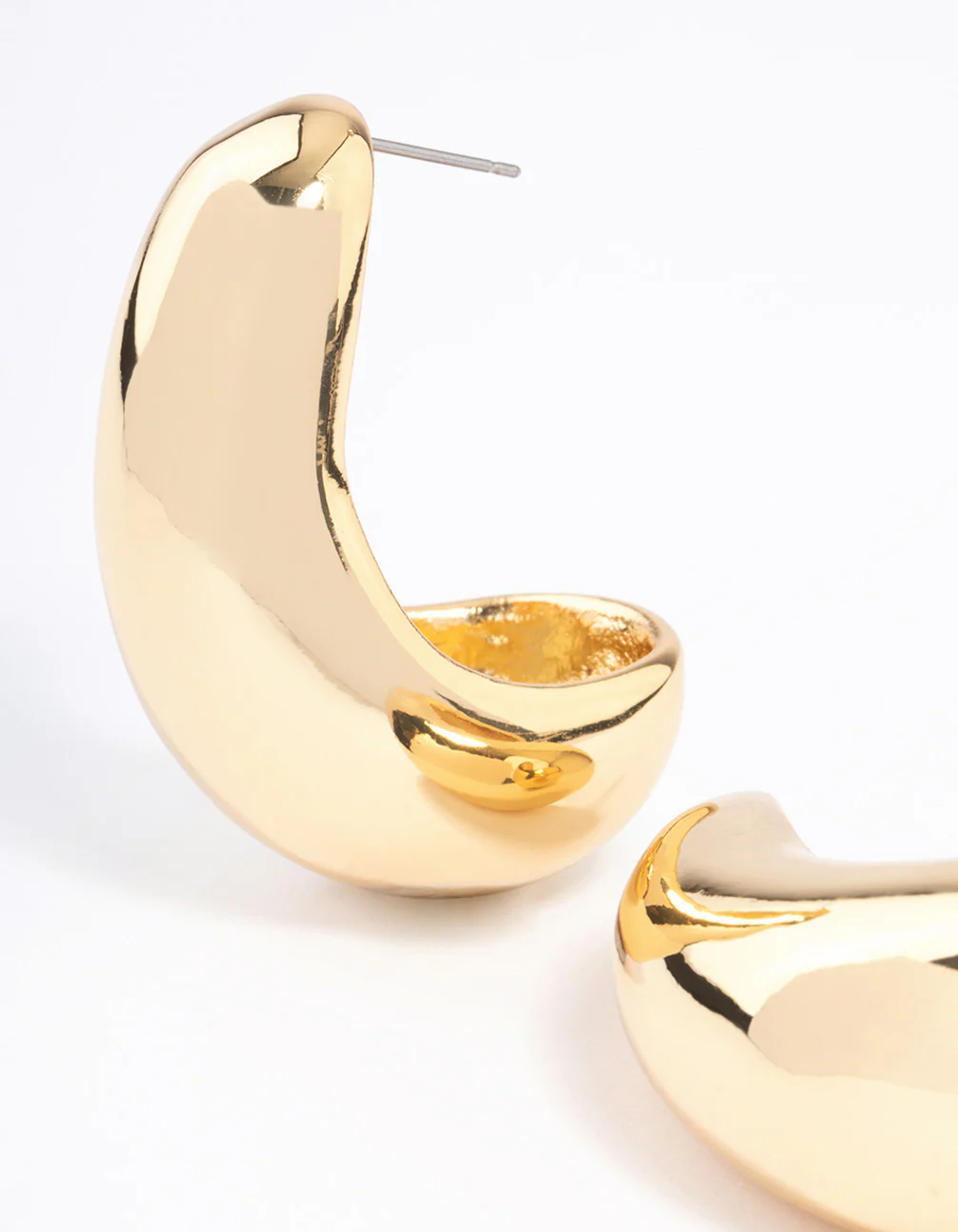 Gold Plated Bold Wide Hoop Earrings - Image 2