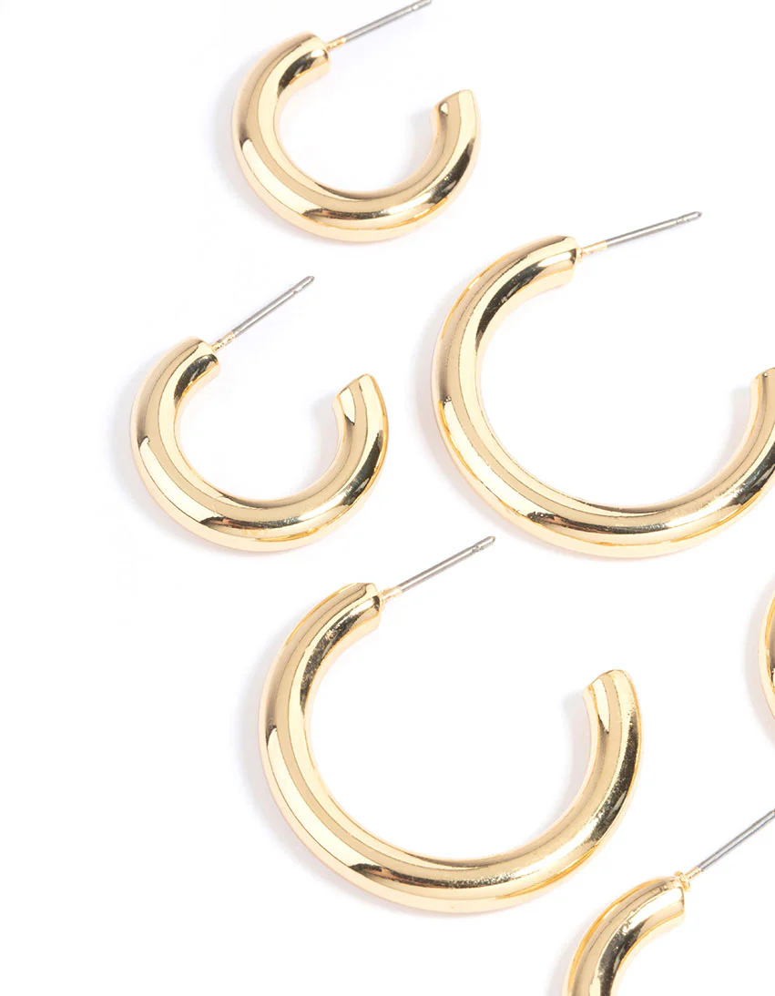 Gold Plated Chunky Hoop Earrings Pack - Image 2