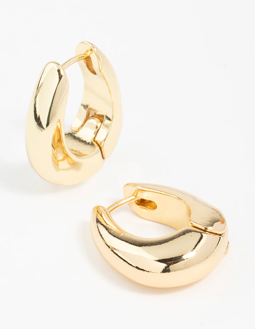 Gold Plated Chunky Oval Huggie Hoop Earrings - Image 2
