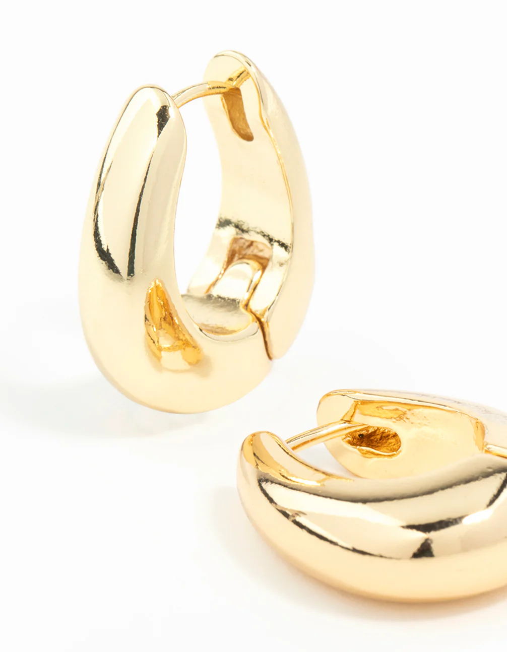 Gold Plated Chunky Oval Huggie Hoop Earrings - Image 6
