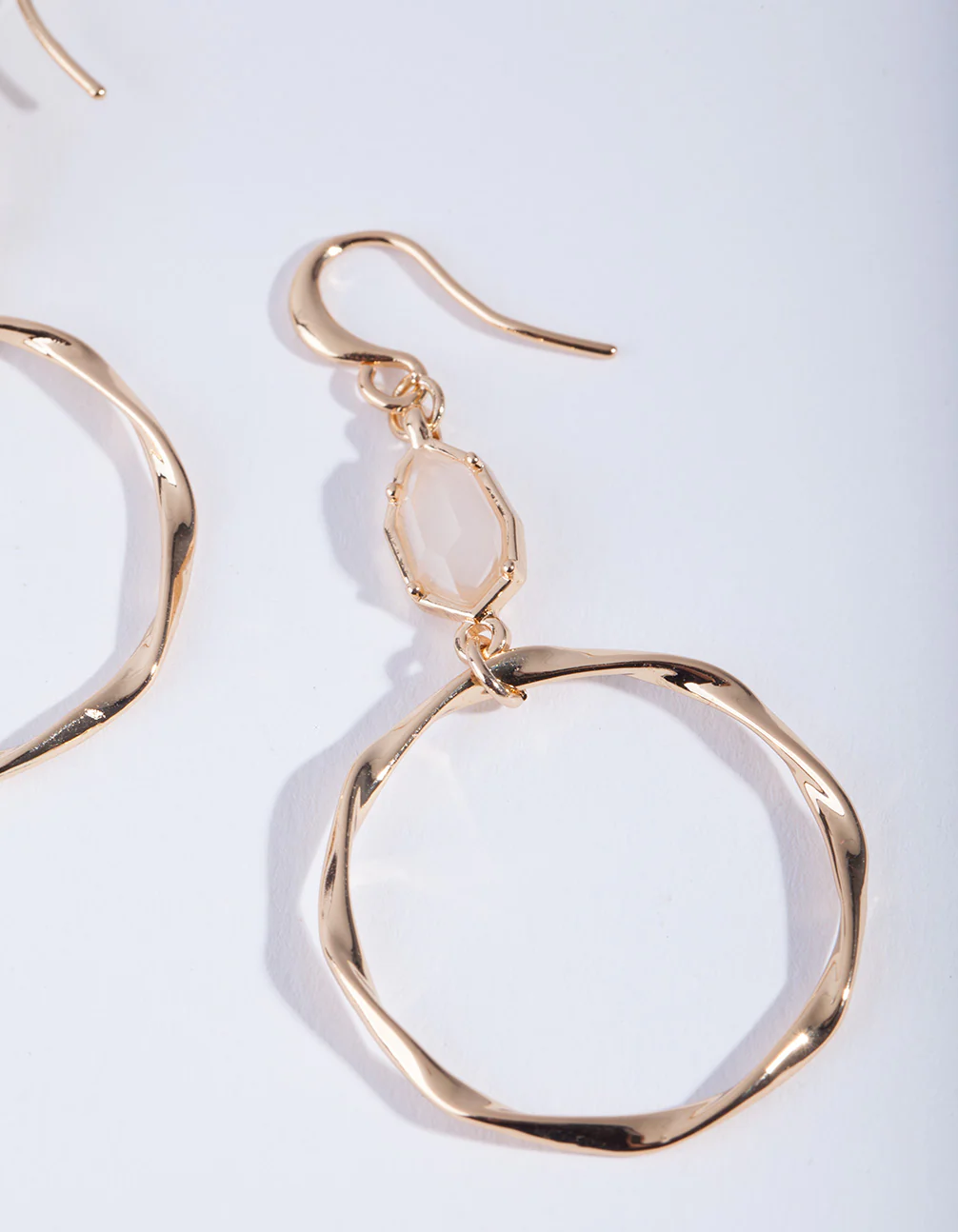 Gold Plated Clear Quartz Open Circle Earrings - Image 4